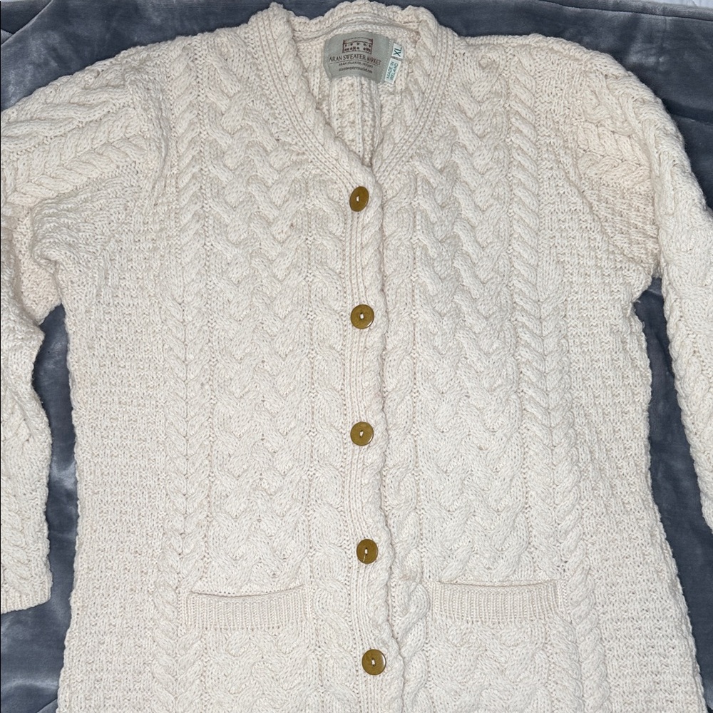 Aran Crafts Cream Cable-Knit Button Cardigan